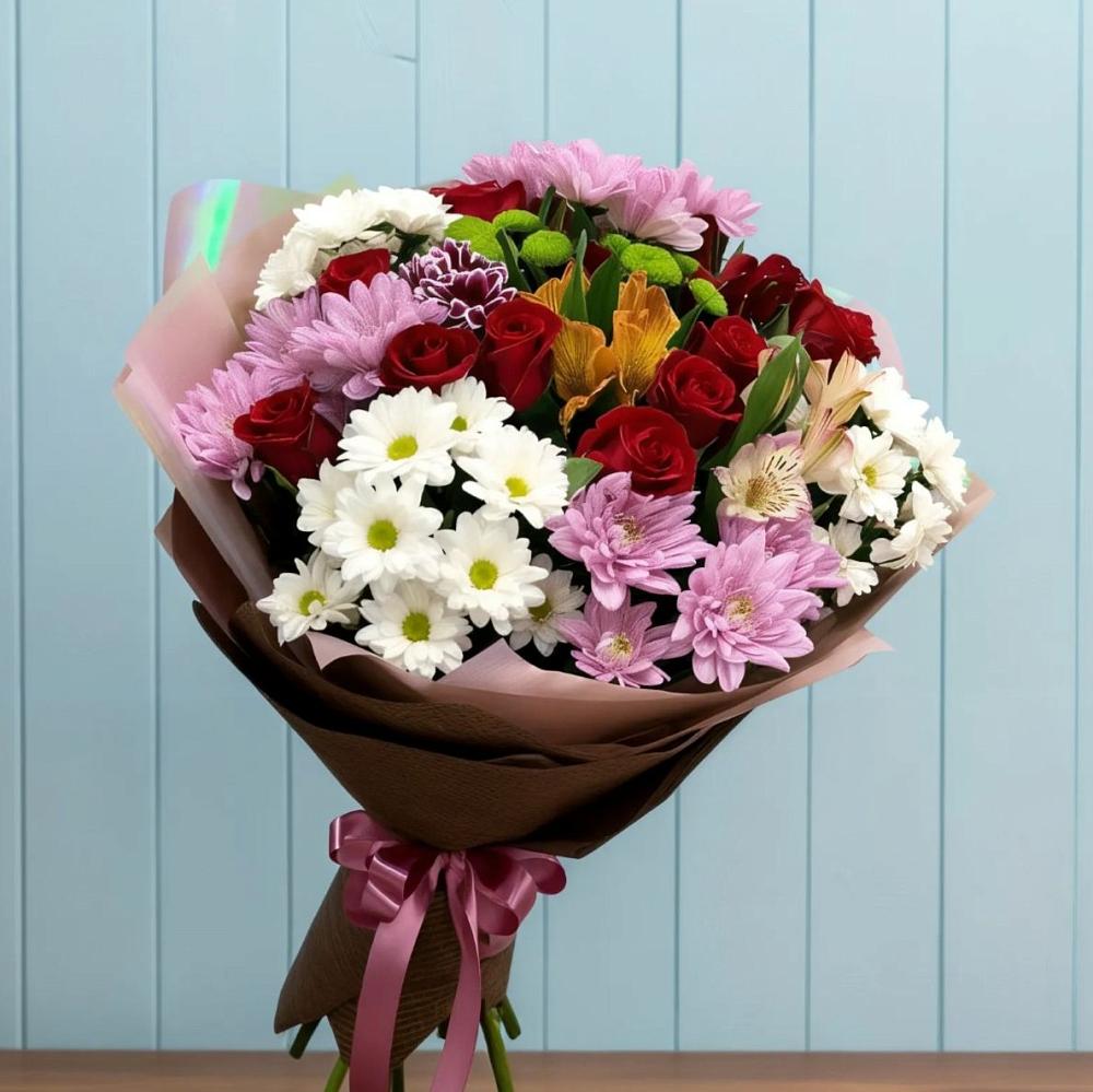 Букет цветов из: Розы, Хризантемы и Альстромерии в Стремилово