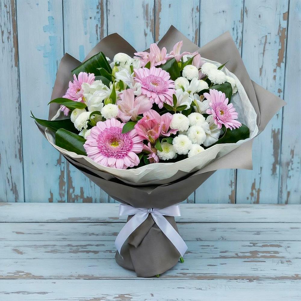 Букет цветов из: Герберы, Альстромерии и Хризантемы в Стремилово