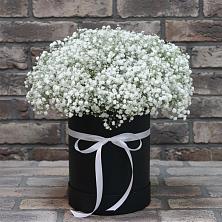 Цветочная композиция из Гипсофила в шляпной коробке в Стремилово